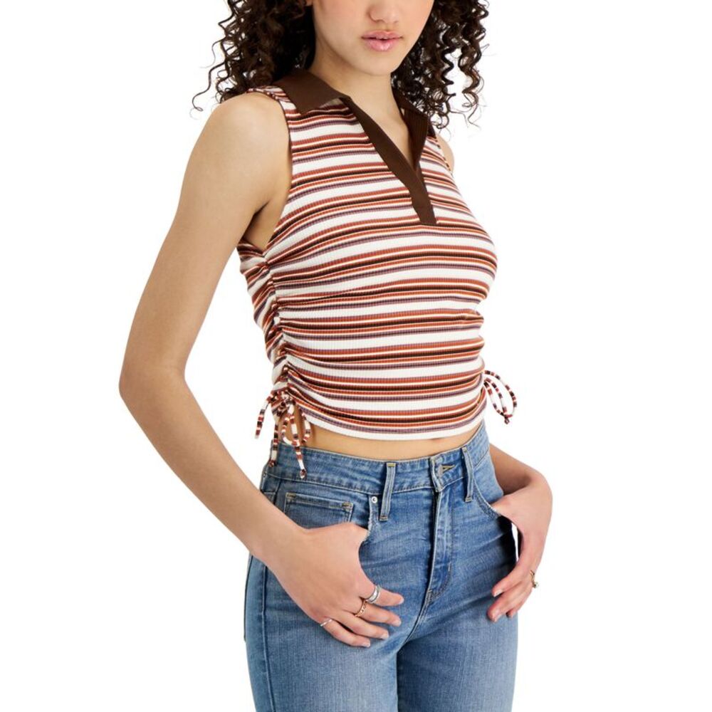 Just Polly Juniors' Ruched Polo Tank Top